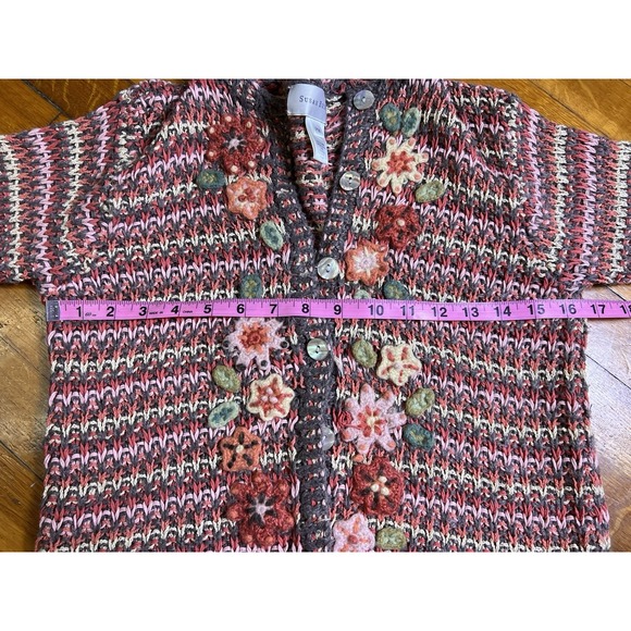 Vintage Susan Bristol Embroidered Floral Knit Cardigan Sweater Medium Petite - Picture 5 of 8